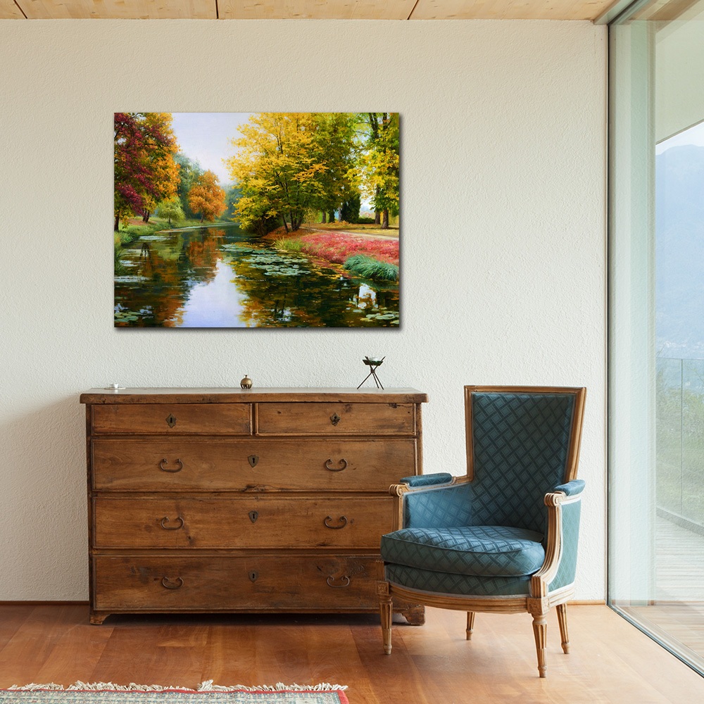 【御畫房】湖邊風光 國家一級畫師手繪油畫60&times;80cm(VF-165), , large