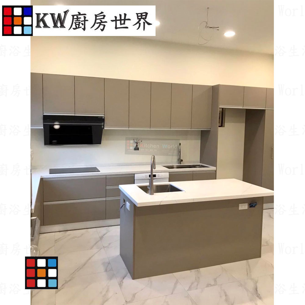 【KW廚房世界】系統廚具 廚房設計 客製化 廚櫃 流理台 工廠直營 奶茶色中島流理台, , large