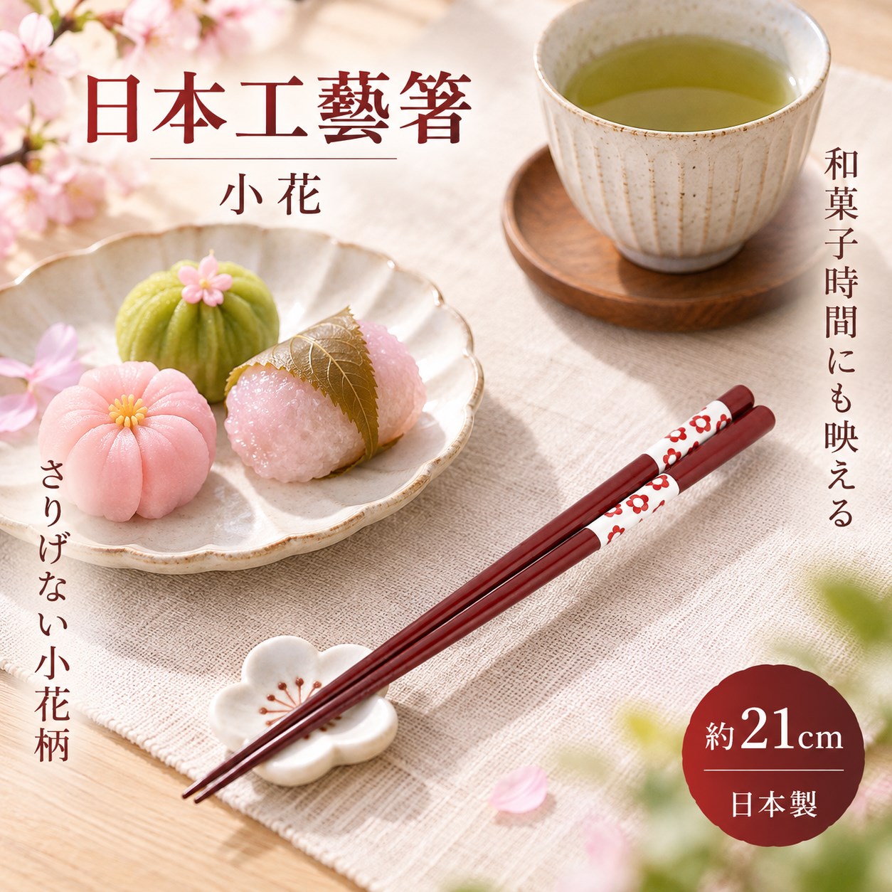 【HIYASU日安工坊】日本工藝箸-小花 21cm, , large