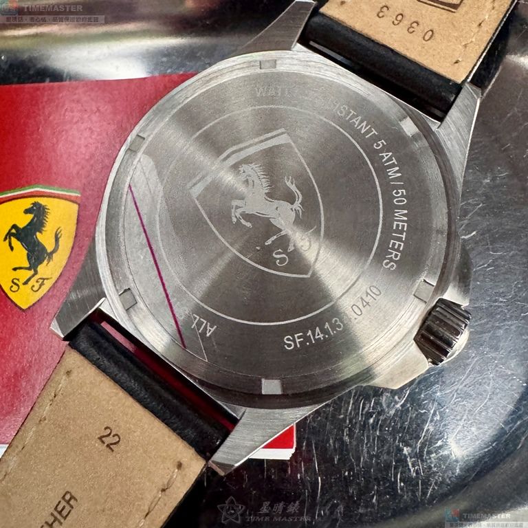 [星晴錶業]FERRARI手錶,46mm,FE00081紅色錶面銀錶殼深黑色真皮皮革錶帶款, , large