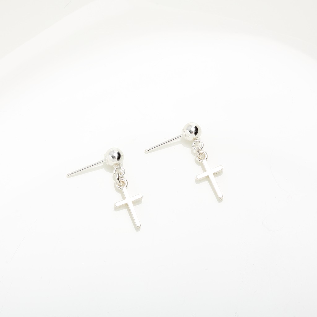【Angel & Me】Mini Cross s925 sterling silver earrings (changeable ear clips) Day, , large