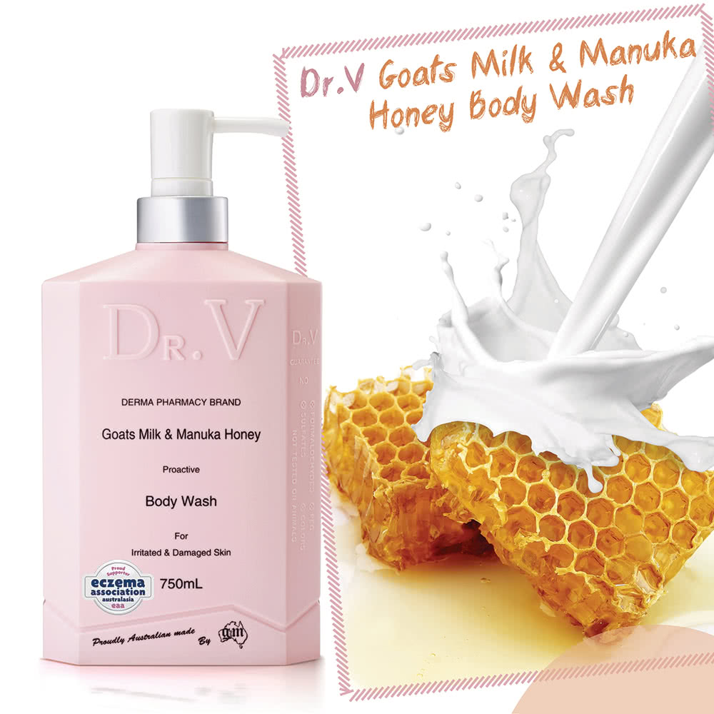 【澳洲Dr. V 】專業級配方-山羊奶曼努考蜂蜜沐浴乳(4入組 750ml/瓶), , large