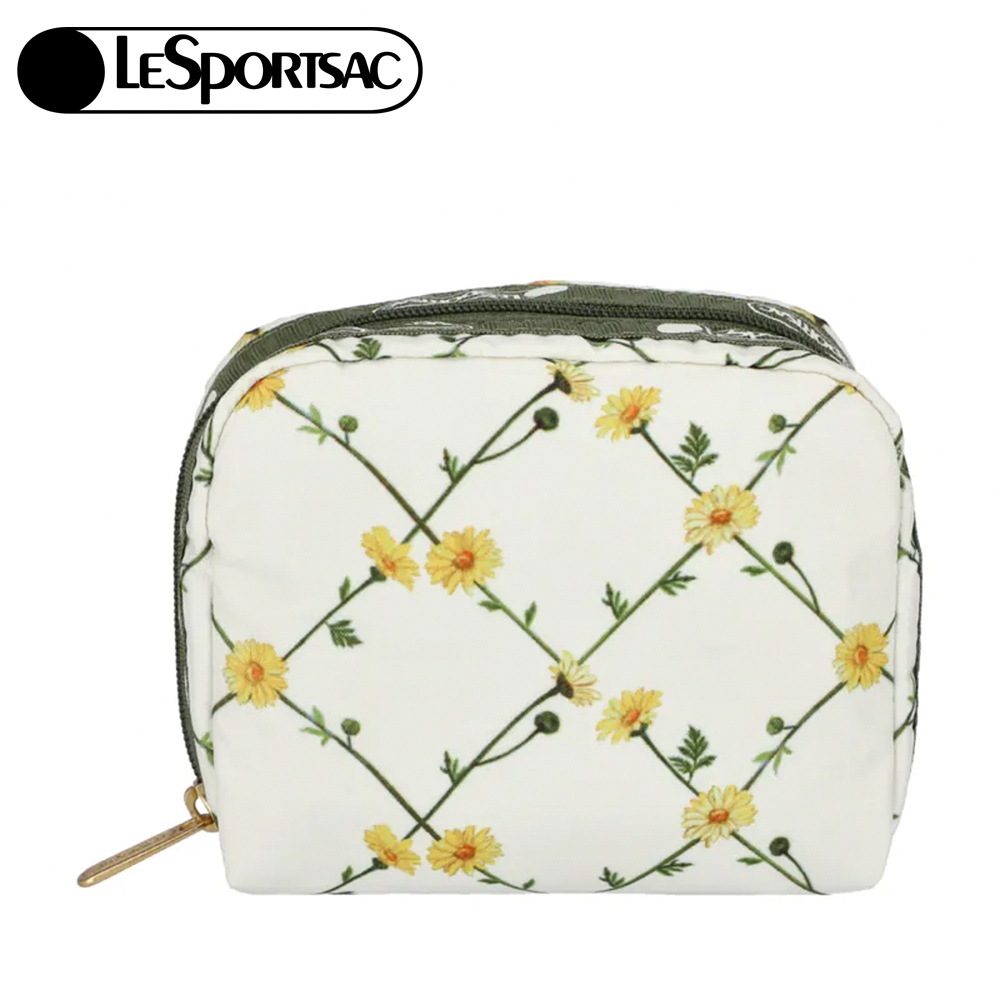 |快速出貨|Lesportsac Square Cosmetic 方形收納化妝包 送禮-淡雅雛菊, , large