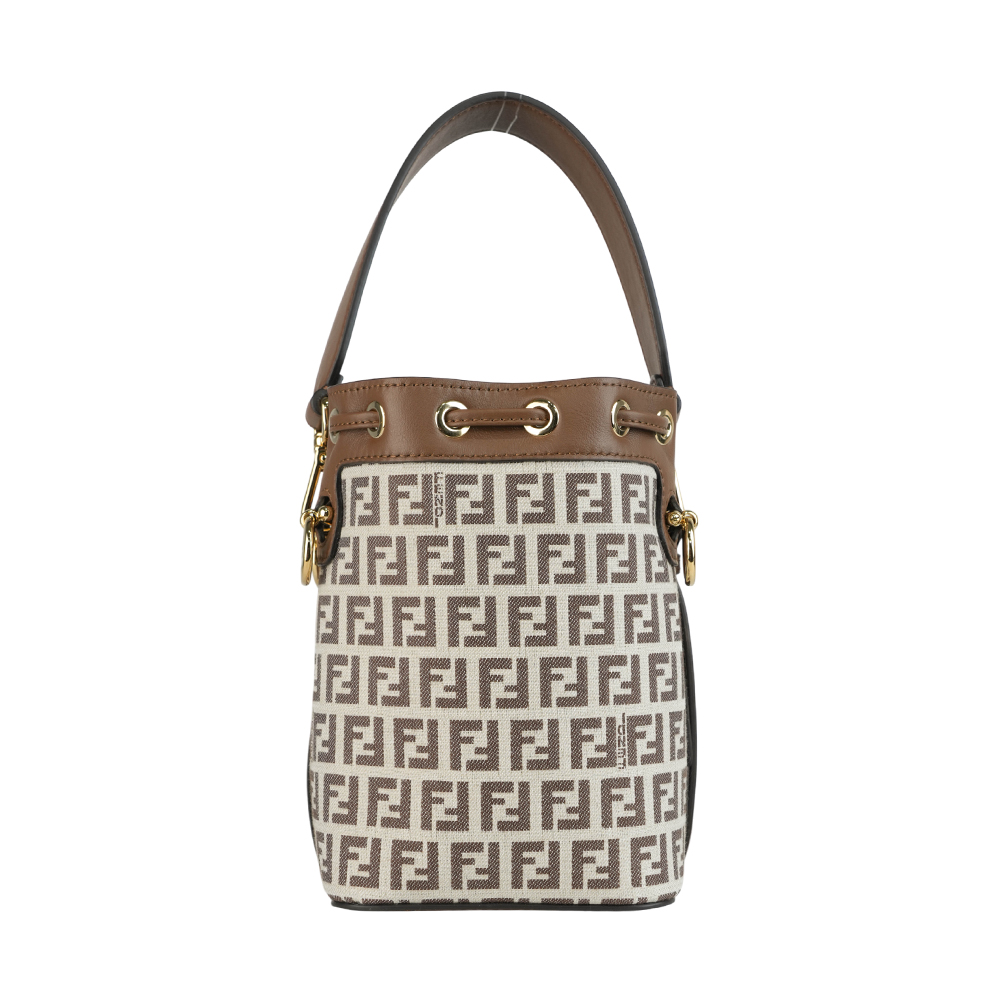 FENDI MON TRESOR FF LOGO 滿版標誌布質二用迷你水桶包/棕色, , large