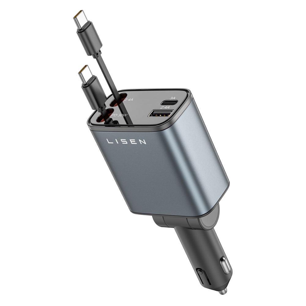 【LISEN】B104伸縮線車載充電器 2E7130 車充 車用充電器 點菸器 點煙器, , large