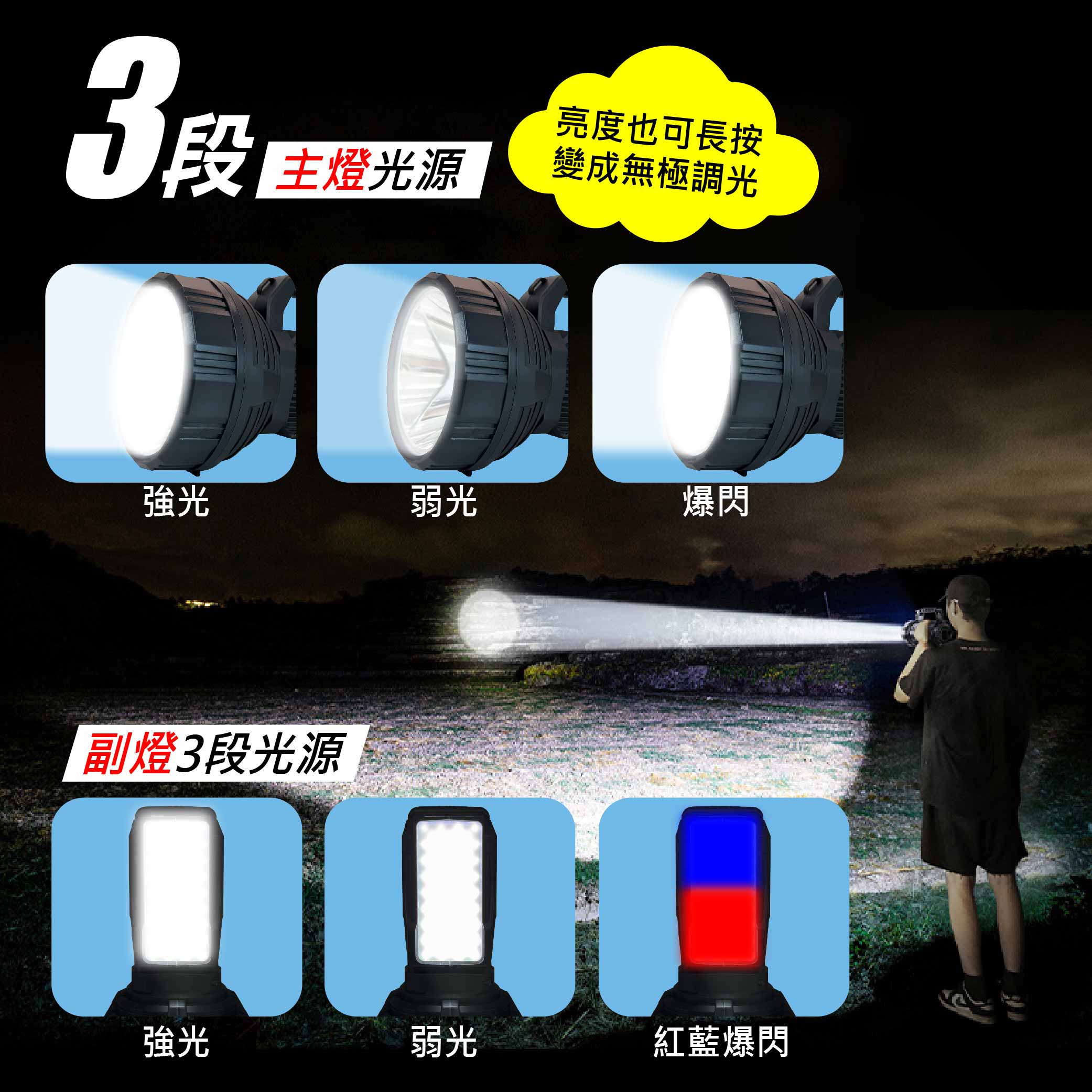 100W強光探照燈手電筒, , large