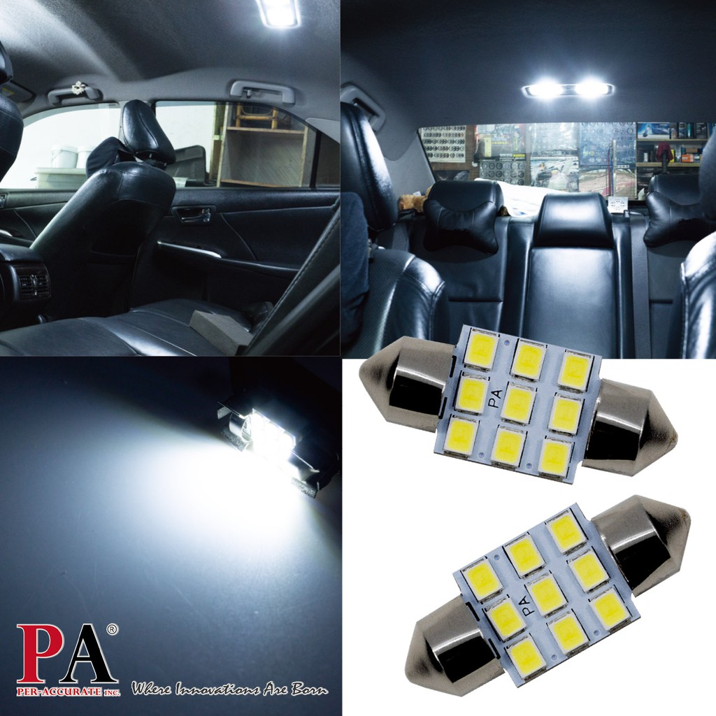 【PA LED】雙尖 28MM 31MM 暖白光 白光 2835 9晶 SMD LED 室內燈 牌照燈 行李箱燈 車廂燈, , large