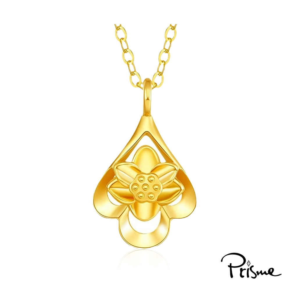 【Prisme Gold】黃金項鍊 水滴蓮花 鍊墜項鍊 (金重：約0.08錢&plusmn;0.03), , large