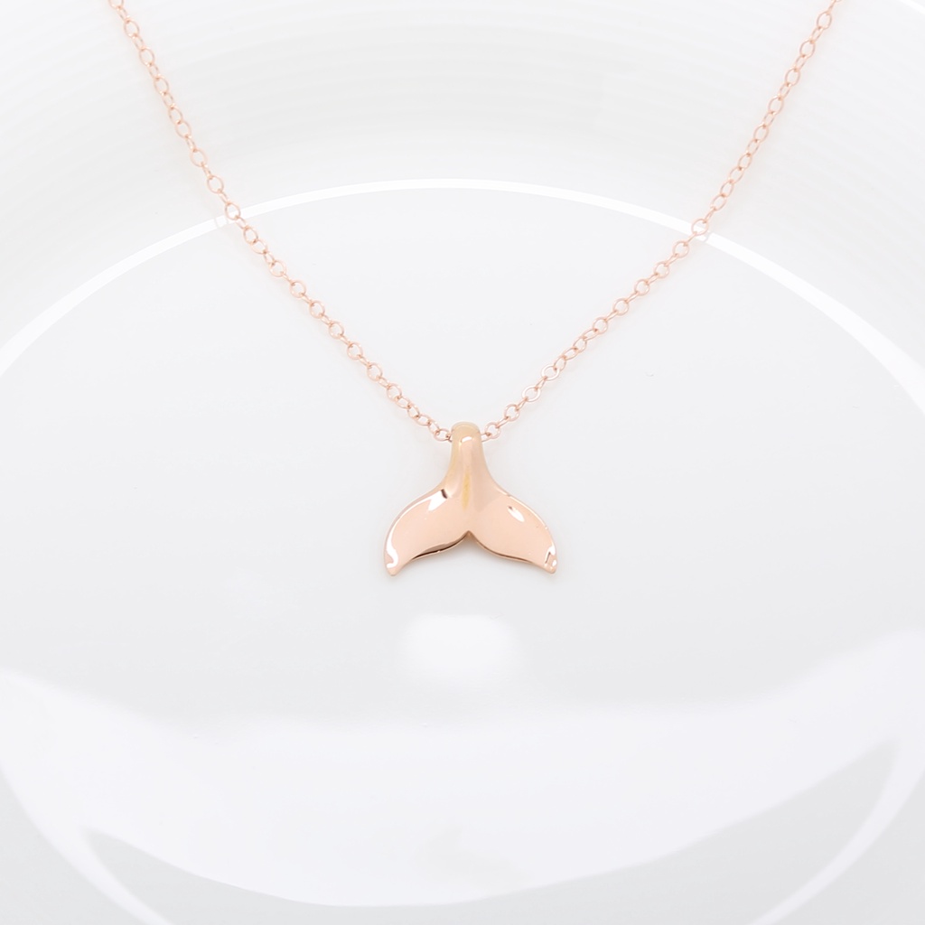 【Angel & Me】可愛 鯨魚尾 尾巴 s925 純銀 厚鍍 18k 玫瑰金項鍊, , large