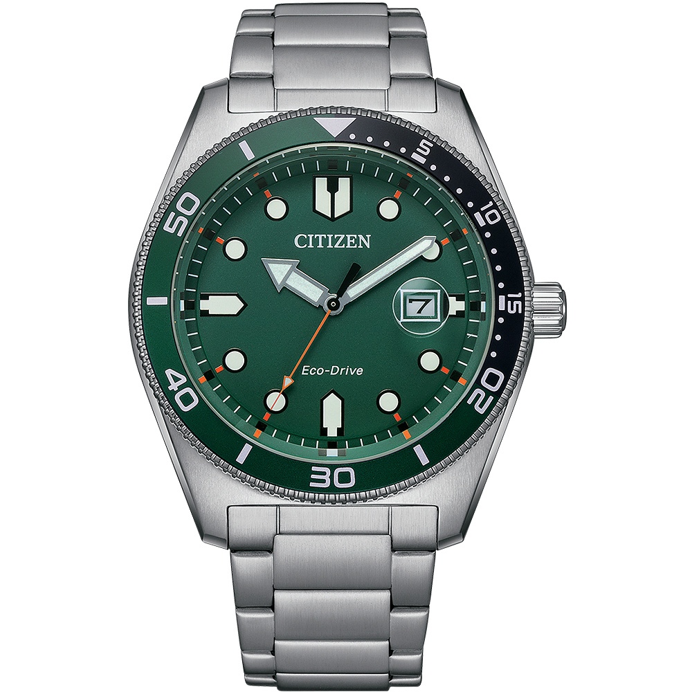 CITIZEN 星辰 光動能潮男時尚大三針手錶-綠 AW1768-80X, , large