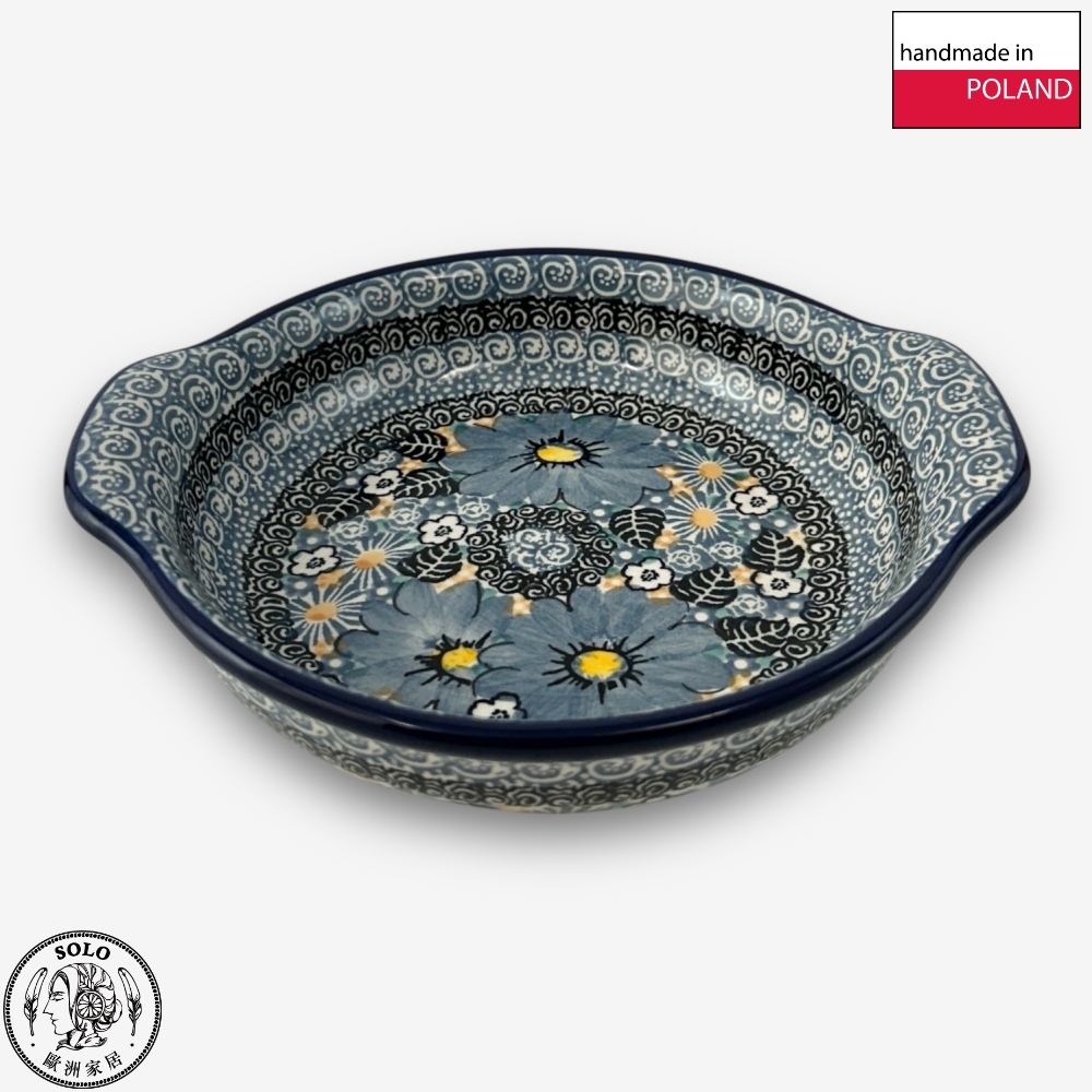 【SOLO Vintage】CA Polish Pottery 18.5cm Baking Dish Night Whispers and Blue Flowers Series Made in Poland, , large