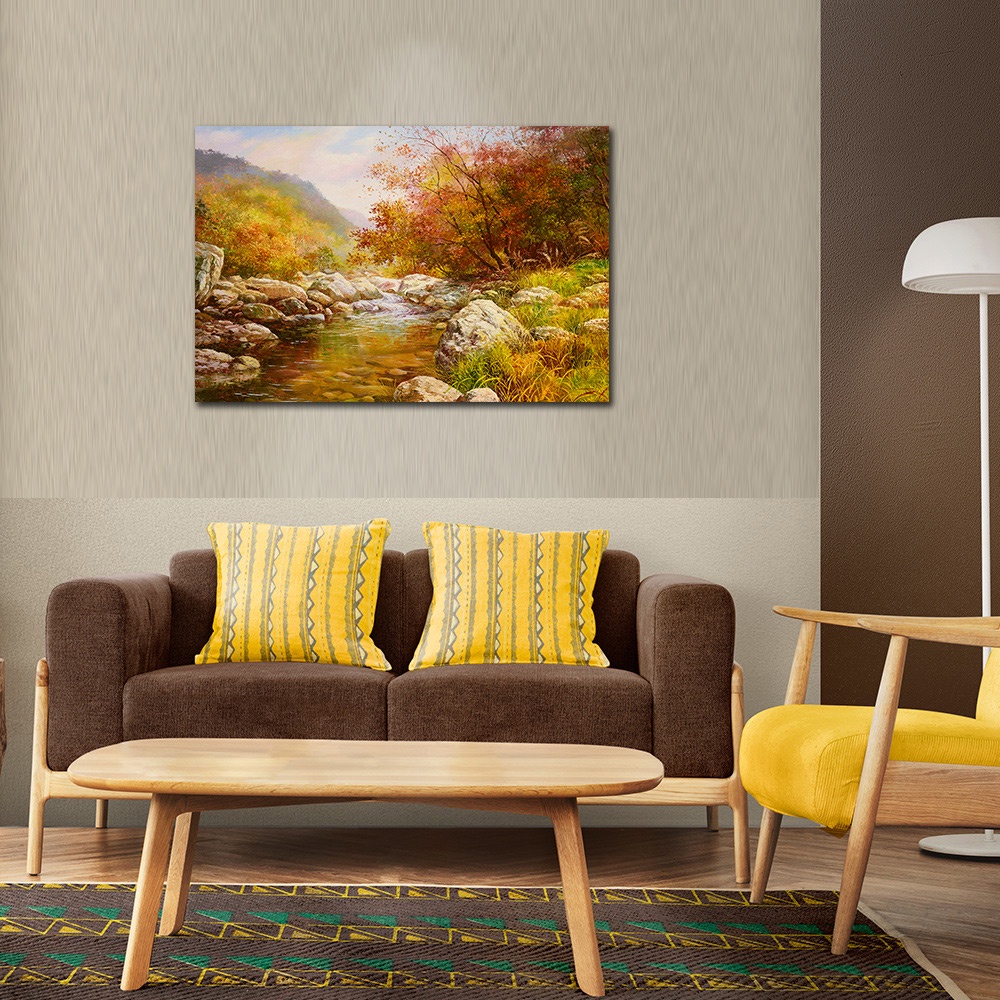【御畫房】金秋溪水 國家一級畫師手繪油畫60&times;90cm(VF-08), , large