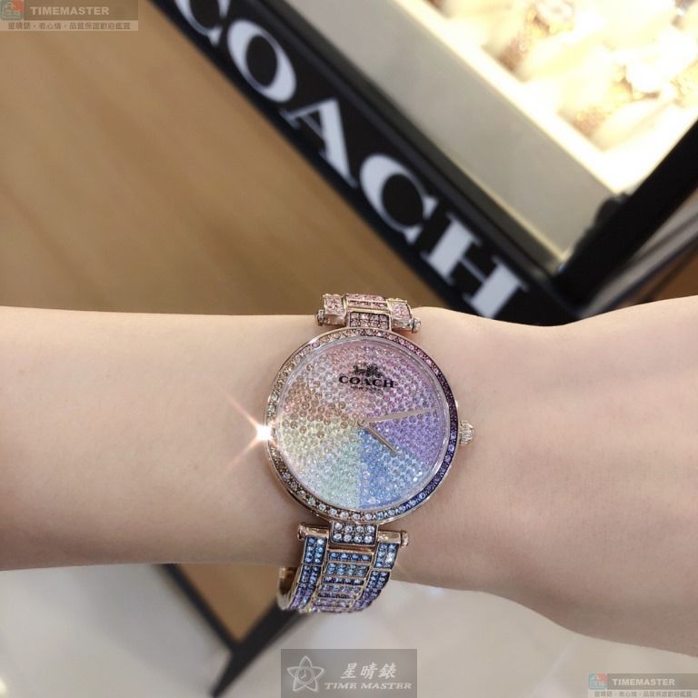 [星晴錶業]COACH手錶,34mm,CH00059彩虹圈錶面玫瑰金錶殼彩虹色精鋼錶帶款, , large