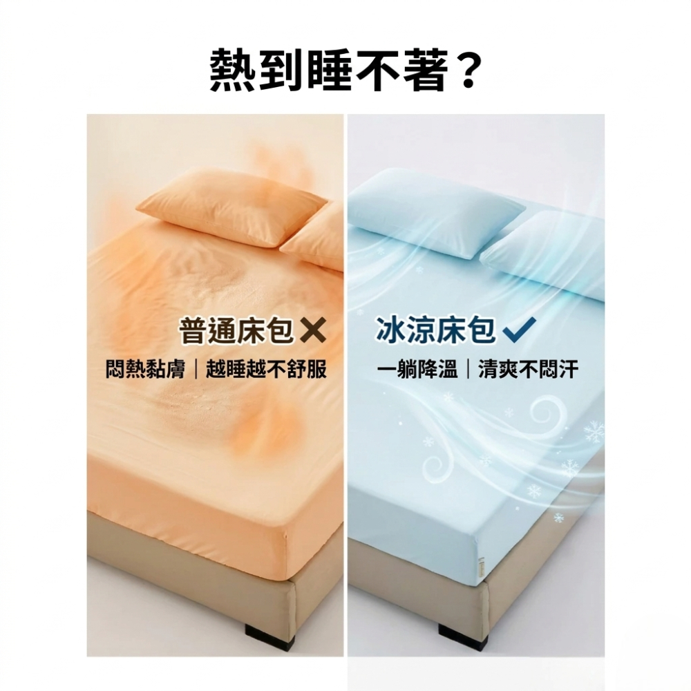 【青鳥家居】奶蓋冰冰涼感伸縮床包枕套組-3色/多規格 床包 床包組 枕頭套 涼感床包 冰絲床包 單人床包 雙人床包, , large