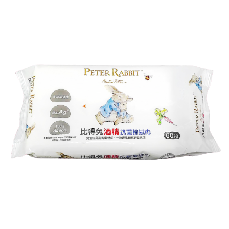 【世豐】【Peter Rabbit 比得兔】英國正版授權 台灣製造｜100% 天然纖維水針布-比得兔酒精抗菌濕紙巾 60 抽, , large