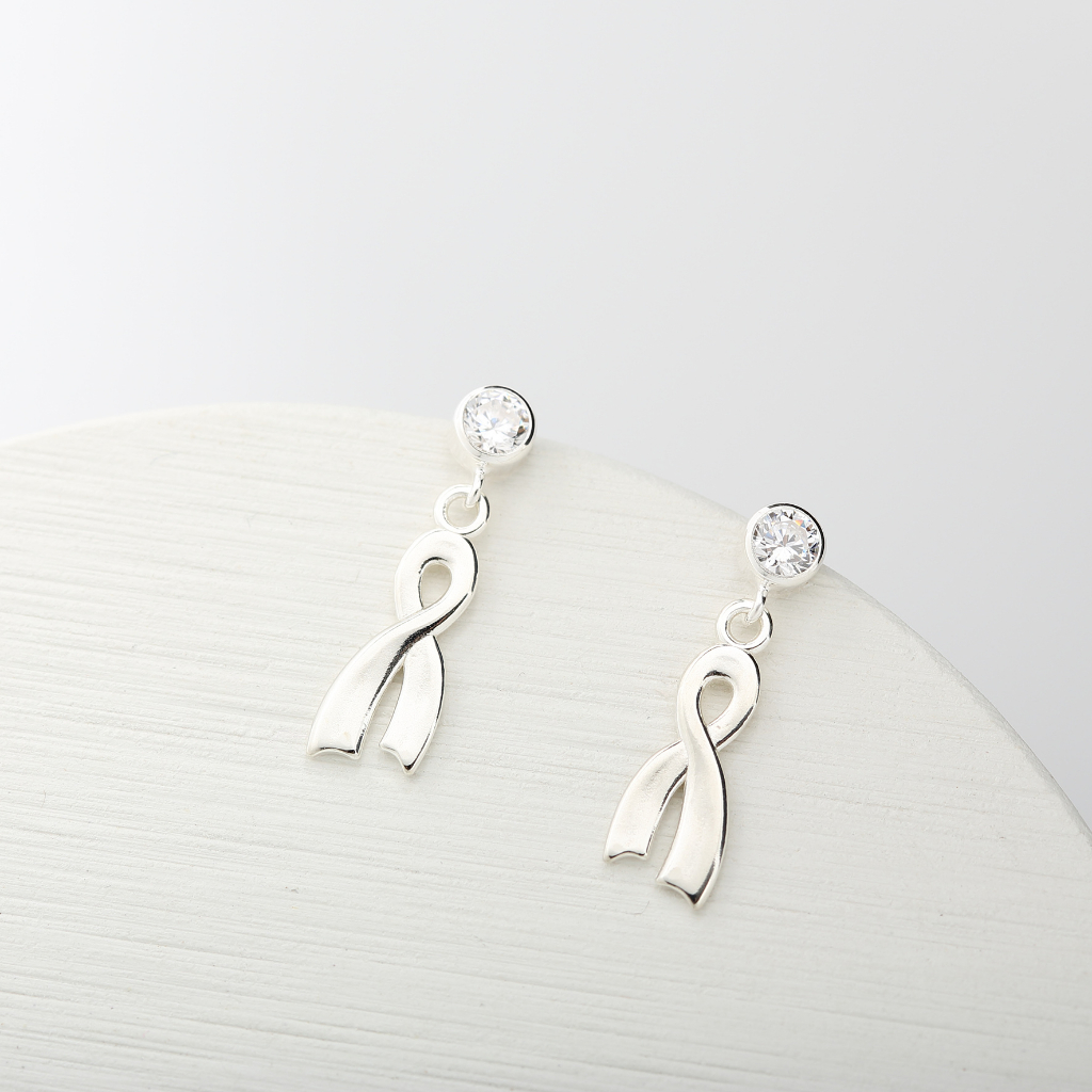 【Angel & Me】想念 絲帶 A【Angel & Me】Miss you Ribbon s925 sterling silver earrings birthday gift符號 單鑽 一對 s925 純銀 耳環 耳夾 生日 情人節禮物, , large