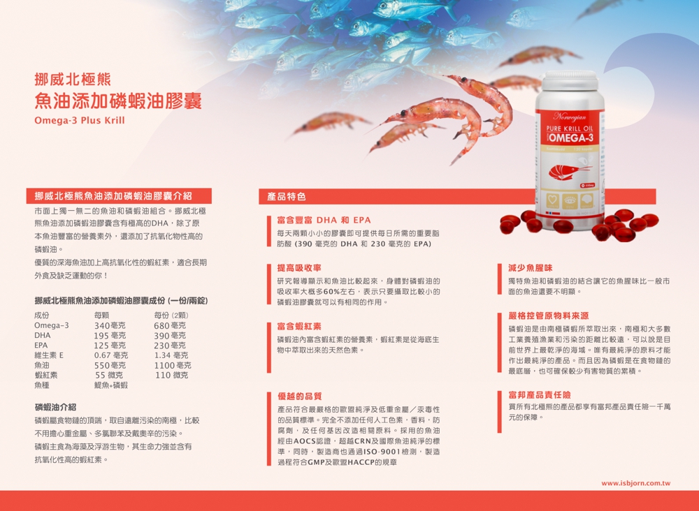 【Isbjorn挪威北極熊保健專家】南極磷蝦油添加魚油膠囊一瓶   (滿三千85折), , large