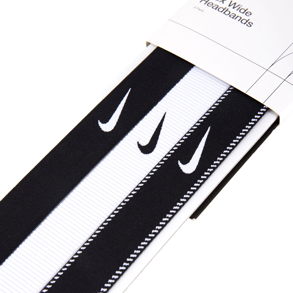 NIKE FLEX CLASSIC 寬版頭帶 3PK 三入裝 運動頭帶 止汗髮帶 簡約 穩固 矽膠防滑 貼合 彈性 N1011932036OS黑白, 黑白, large