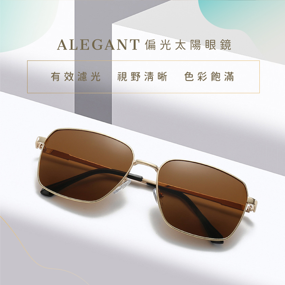 中性時尚陽采棕寶麗來偏光太陽眼鏡/UV400墨鏡〔ALEGANT〕, , large