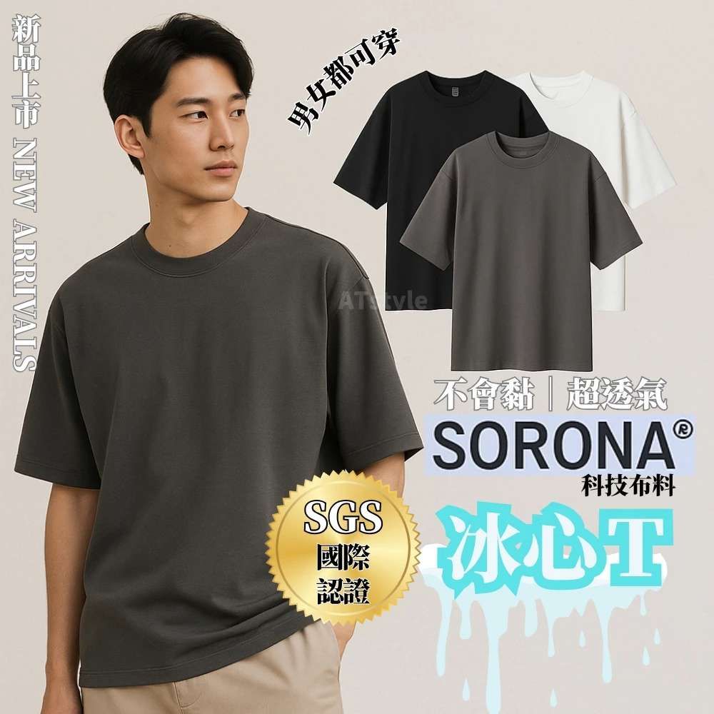 【億子洪】SGS涼感認證 SORONA涼感衣 寬版圓領素T恤 白-L【ATSONA】, , large