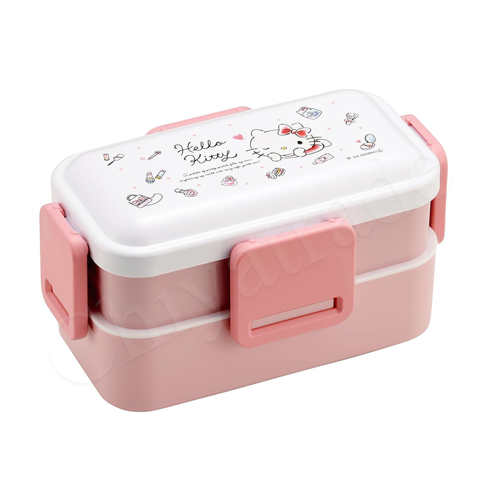 【百科良品】日本製 三麗鷗 凱蒂貓 美樂蒂 可愛彩妝精品 雙層便當盒 抗菌加工Ag+ 600ML(日本境內版)-任選款, , large
