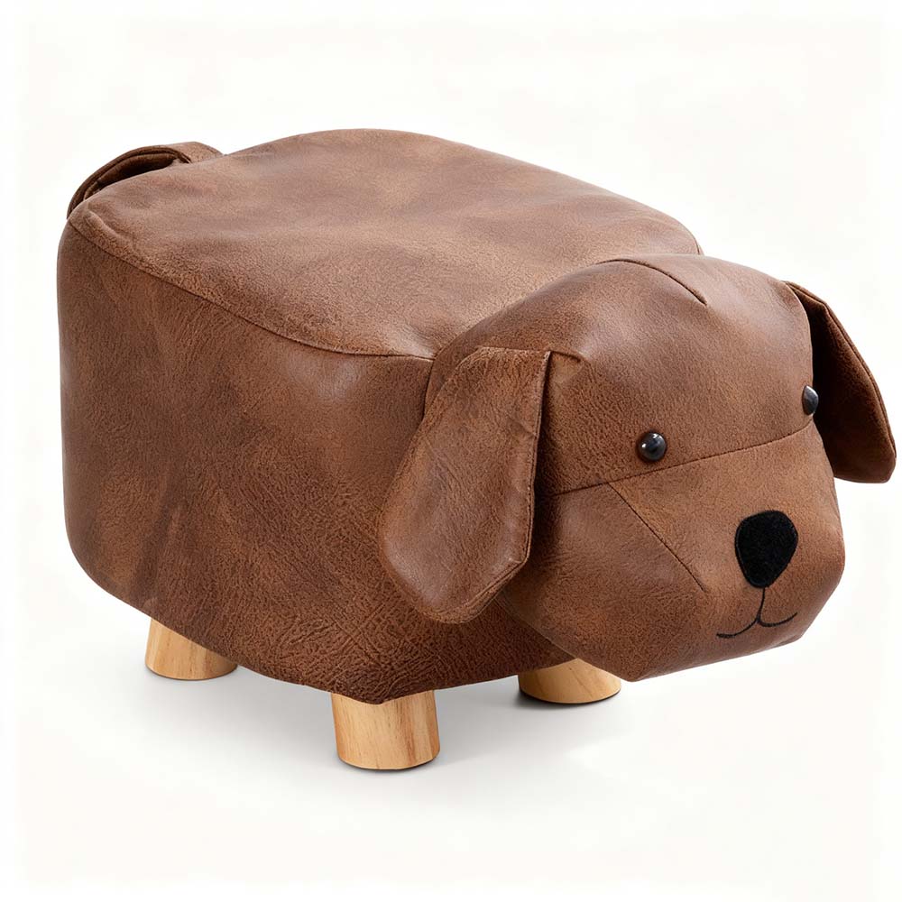 Creative animal-shaped solid wood children's low stool, puppy, brown, , large