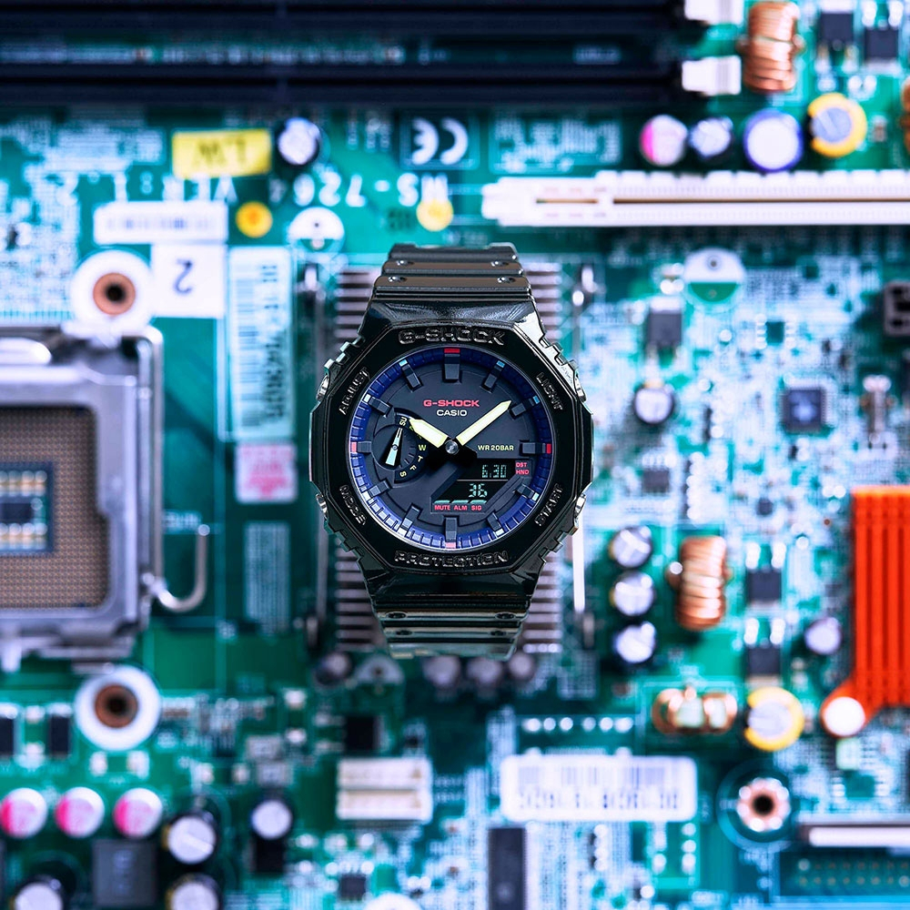 CASIO 卡西歐 G-SHOCK AI 探索虛擬彩虹系列雙顯錶 GA-2100RGB-1A, , large