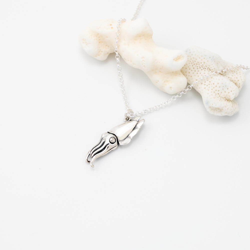 【Angel & Me】Squid Cuttlefish s925 sterling silver necklace ocean animal gift, , large