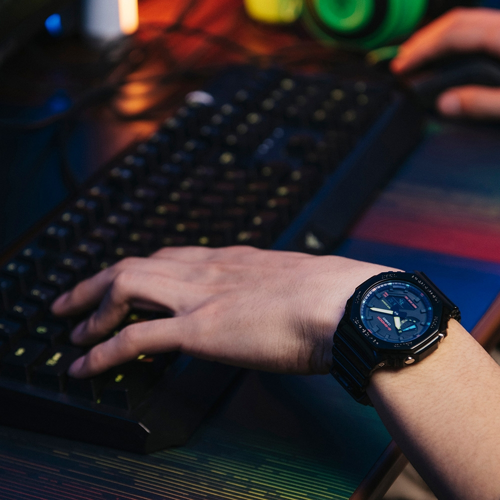CASIO 卡西歐 G-SHOCK AI 探索虛擬彩虹系列雙顯錶 GA-2100RGB-1A, , large