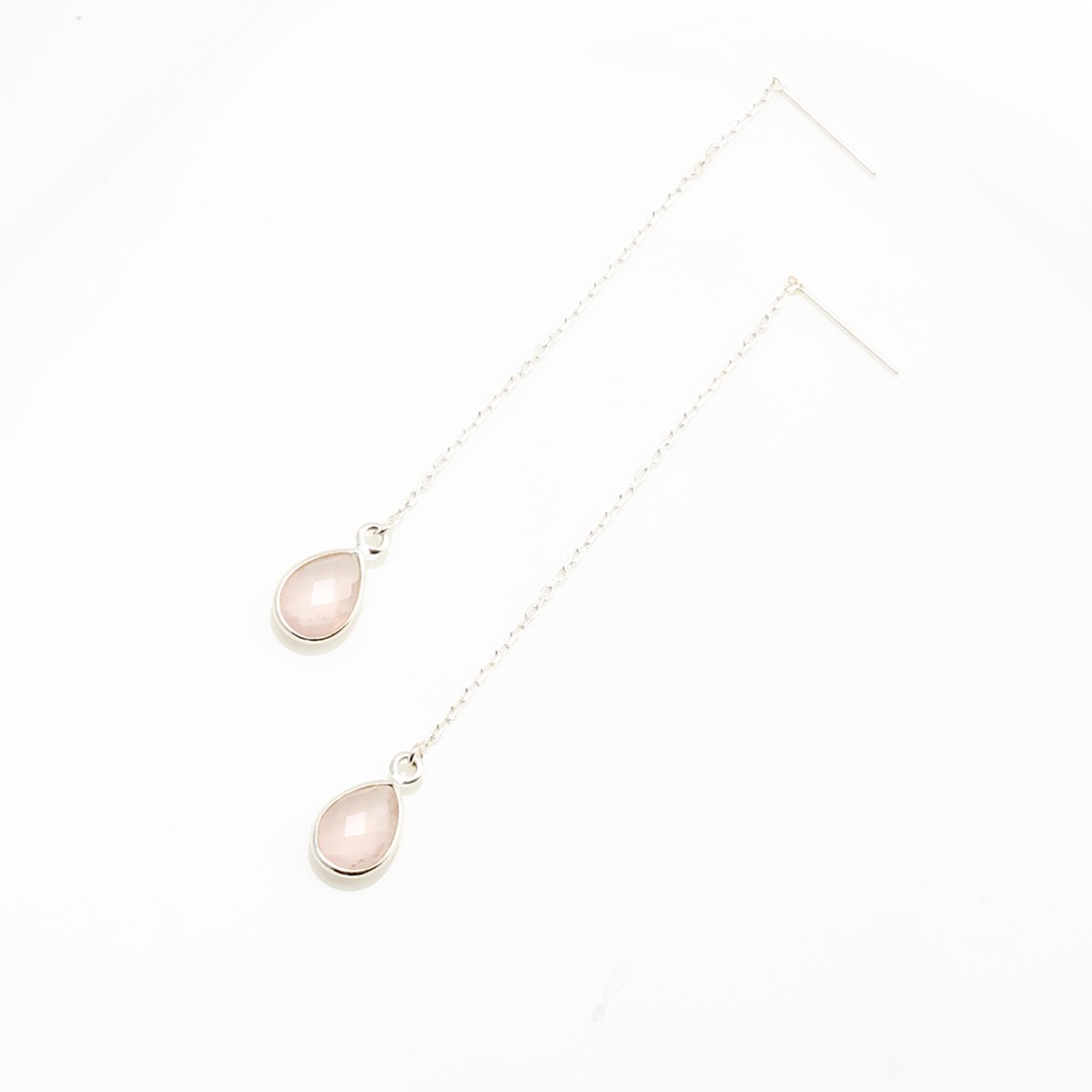 【Angel & Me】簡約 水滴 粉晶 Rose Quartz s925 純銀 耳鍊 耳環, , large