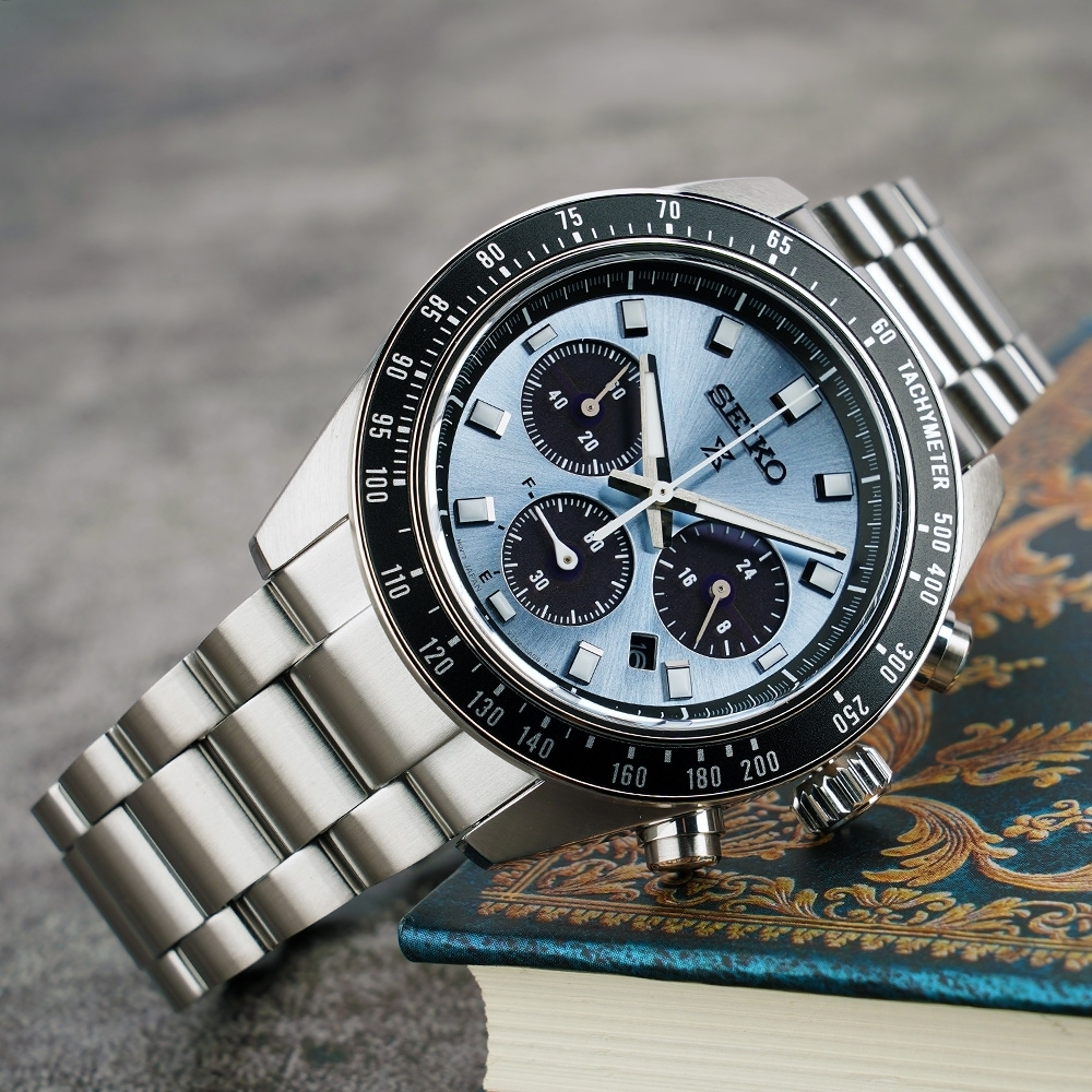 SEIKO 精工 SPEEDTIMER 冰藍熊貓 太陽能計時錶 SSC935P1/V192-0AH0U, , large
