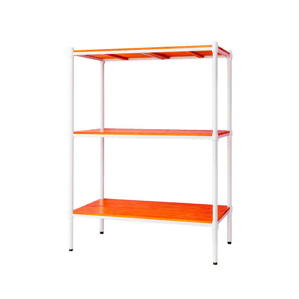 【Y HOUSE】90x45x120cm pine three-layer storage rack rack iron rack - painted white teak, , large