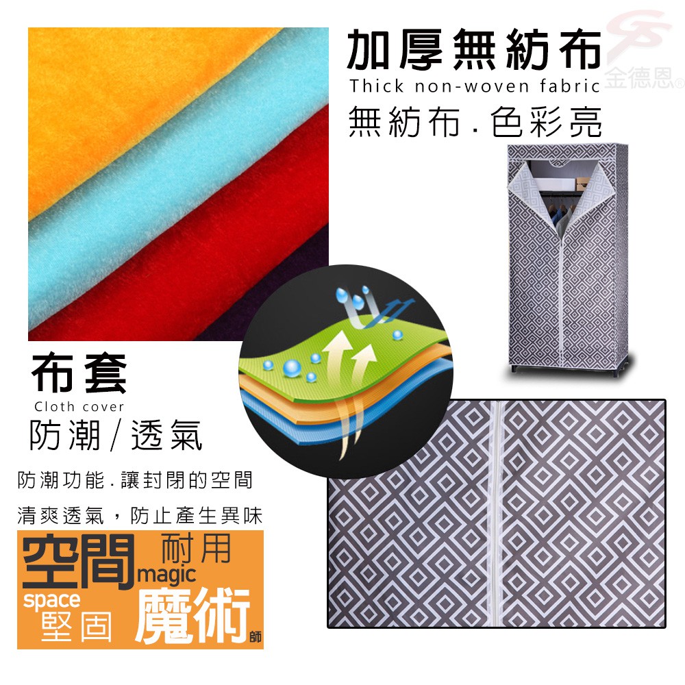 GS MALL 全罩式防塵置物收納衣櫥 90x50x160cm 款式顏色隨機 衣架 置衣架 收納衣架 防塵架 收納衣櫥 衣櫥, , large