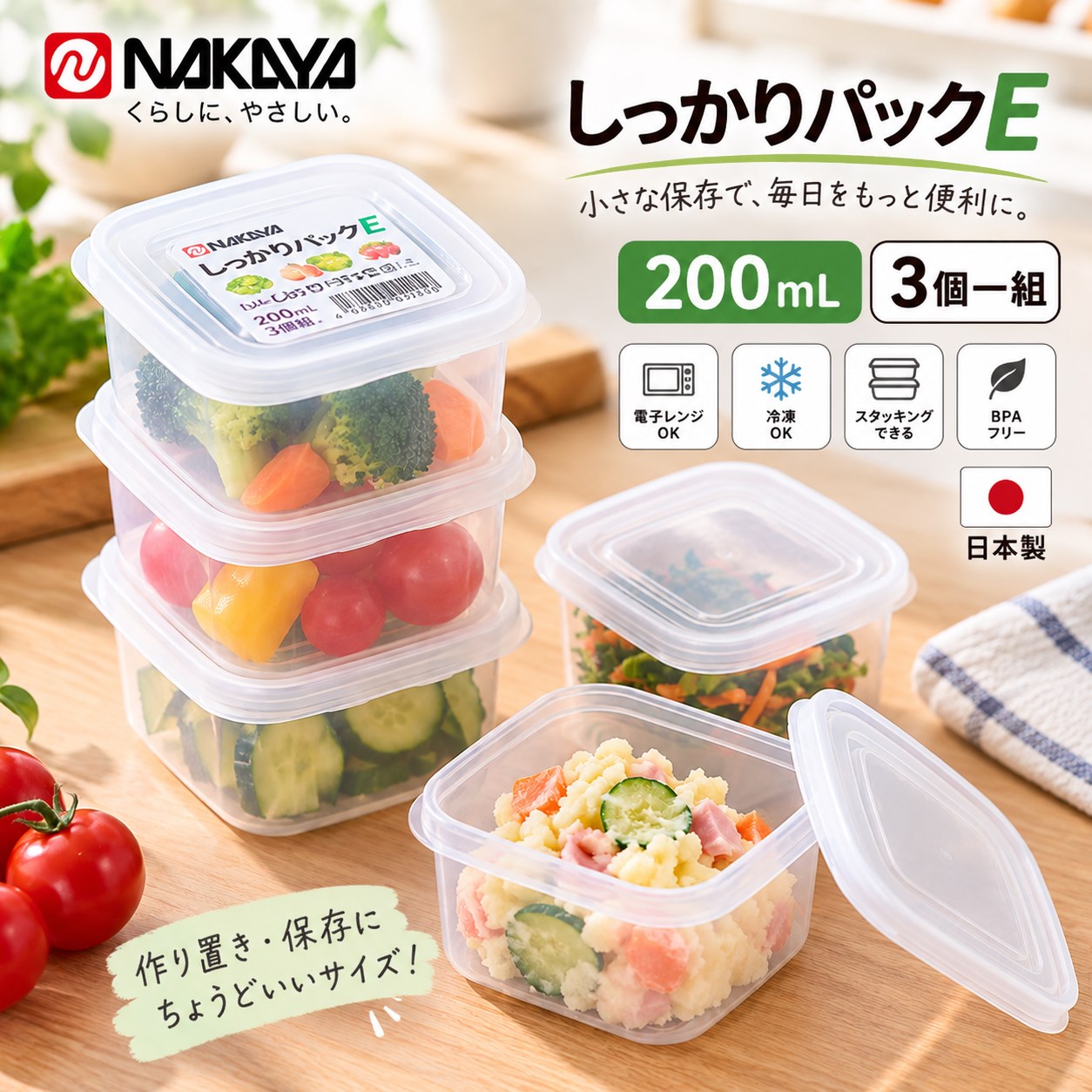 【HIYASU日安工坊】方形穩扣保鮮盒E-3入, , large