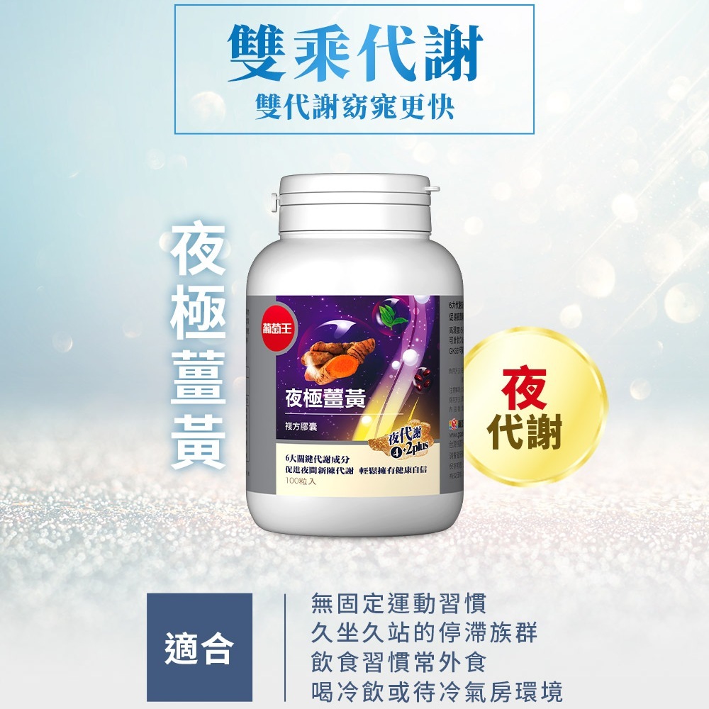 【葡萄王】 夜極薑黃30粒x2瓶 共60粒 (95%薑黃 益生菌 綠茶兒茶素 米萃取物), , large
