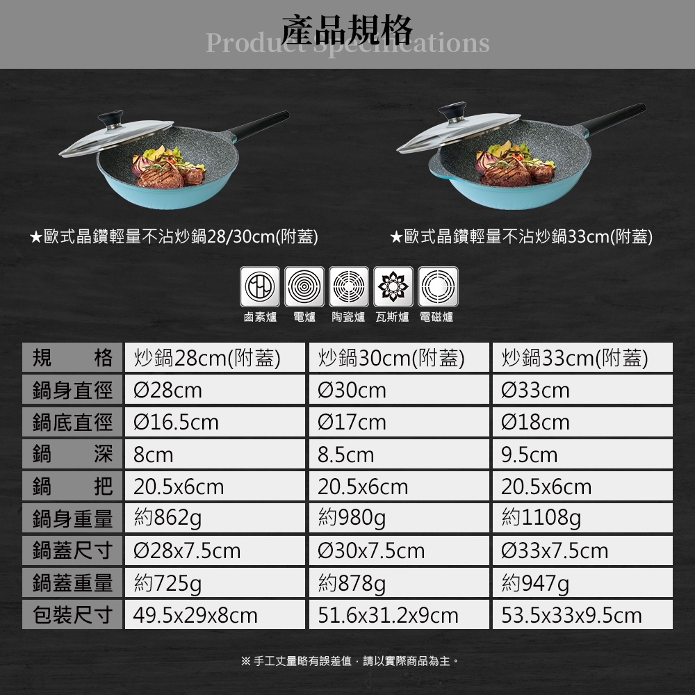 Miyaco 米雅可 歐式晶鑽輕量不沾炒鍋IH無蓋附蓋 無蓋30cm-Leidea樂德兒, , large