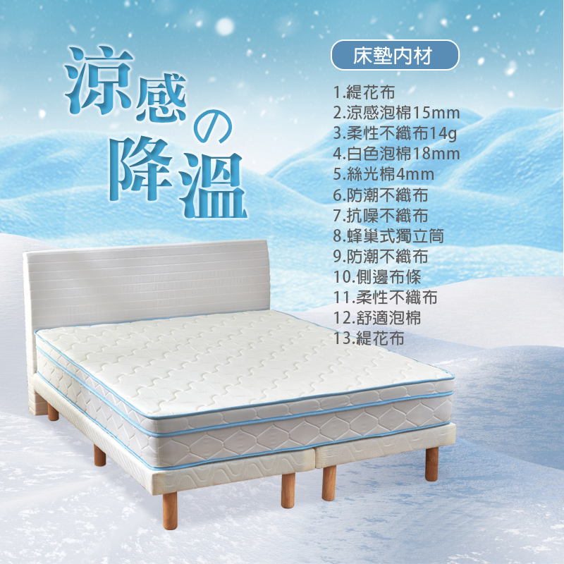 【KIKY】冰雪奇緣涼感三線蜂巢式獨立筒床墊, , large