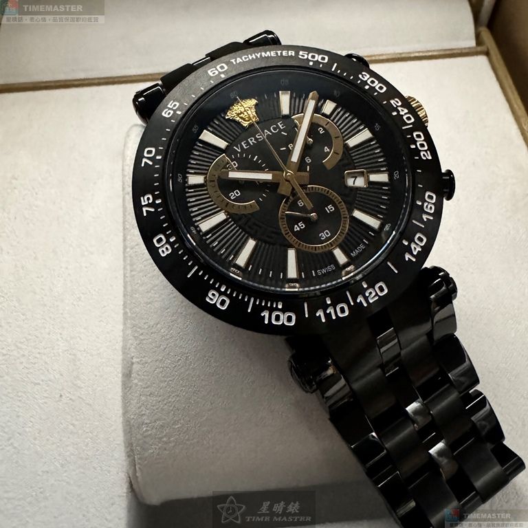[星晴錶業]VERSACE手錶,46mm,VS11833黑色錶面黑錶殼深黑色精鋼錶帶款, , large