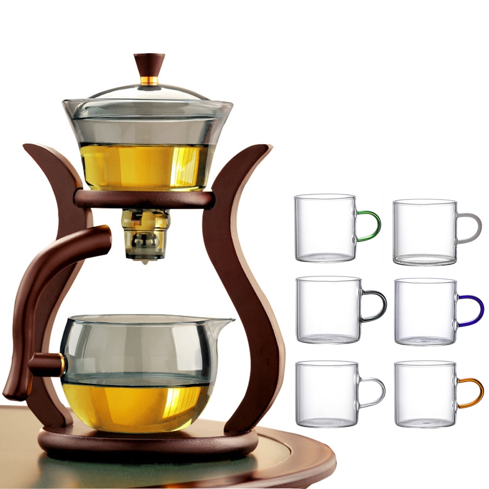 【禾統】自動磁吸泡茶組/含茶杯6入組(高硼矽玻璃壺 功夫茶具 磁吸茶壺 家用茶壺 泡茶組 茶具組), , large