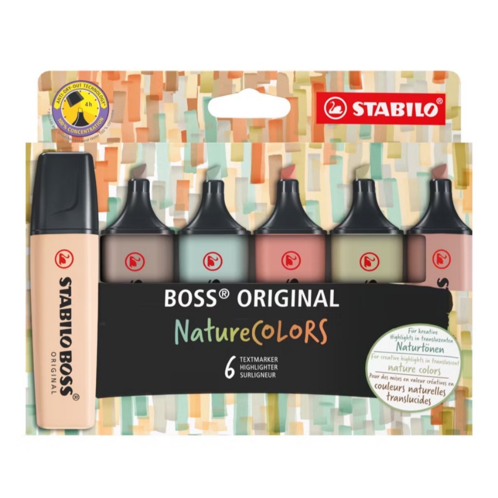 【德國天鵝STABILO】BOSS ORIGINAL NatureCOLORS 波士經典螢光筆 低飽/暖色/冷色(組)暖色5色(ST70/5-02-1-20), , large