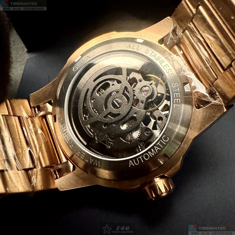 [星晴錶業]GEYA手錶,44mm,G78176GHK雙面機械鏤空錶面金色錶殼金色精鋼錶帶款, , large