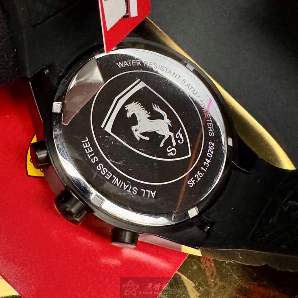 [星晴錶業]FERRARI手錶,46mm,FE00105黑色錶面黑錶殼深黑色矽膠錶帶款, , large