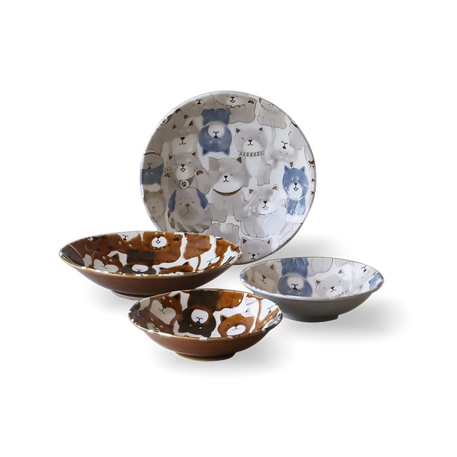 Shiba Inu food bowl set (4 pieces), , large