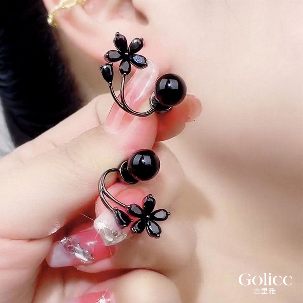 【Gulicc】古莉可 耳環 黑色花朵珍珠耳釘, , large