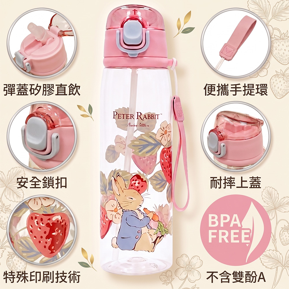 Peter Rabbit 比得兔｜一鍵彈蓋 Tritan 輕量兒童水壺 650ml－2款可選, , large