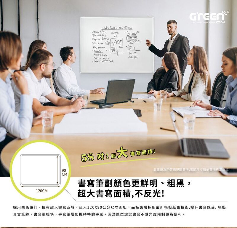 【Green Board】58吋磁性電紙板 極淨無塵白板 商務會議電紙板 局部清除電子白板 教學授課白板 附T型電動大板擦, , large