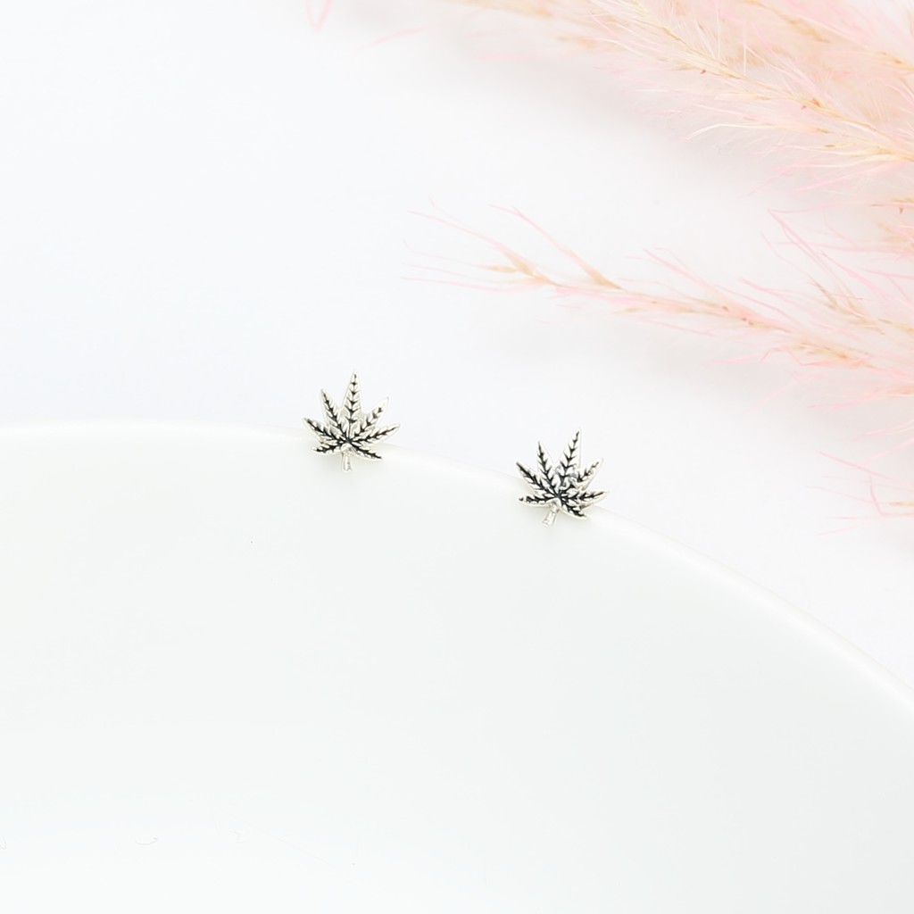【Angel & Me】嘻哈 Chill 大麻葉 一對 s925 純銀耳環 耳夾 禮物, , large
