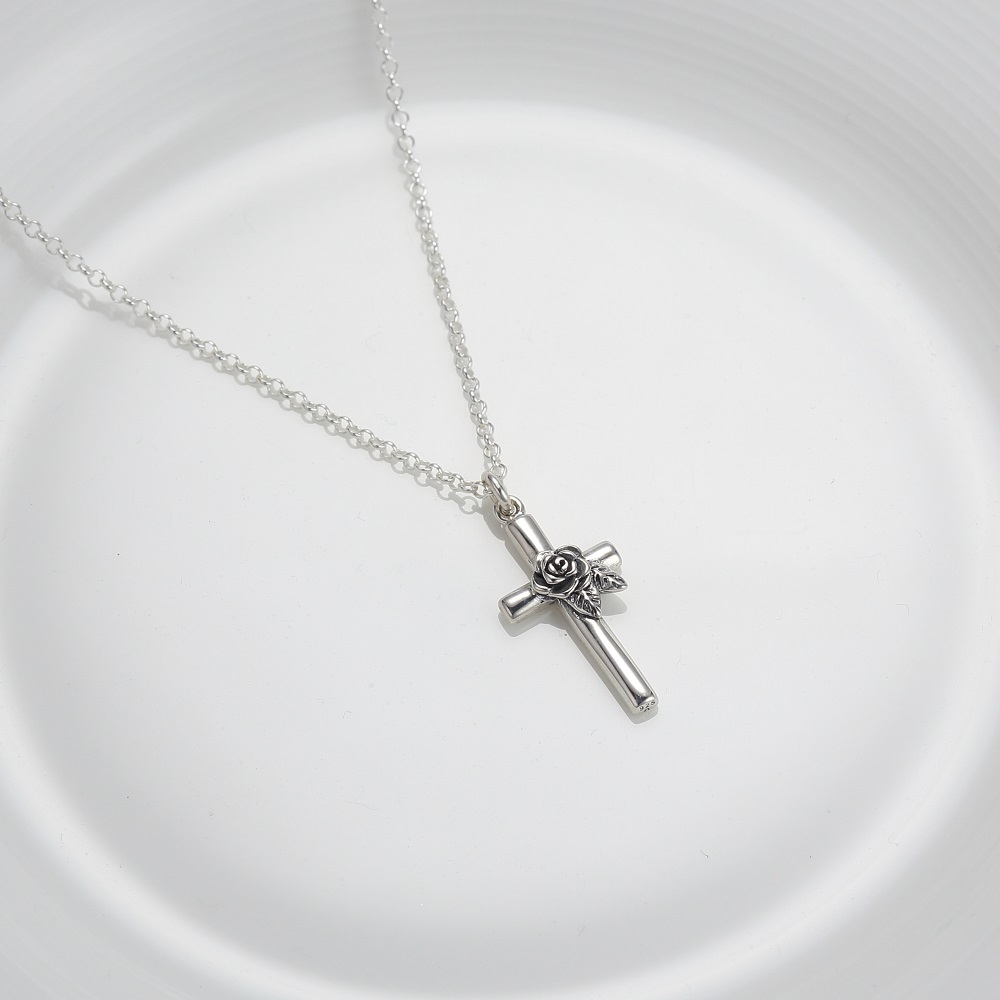 【Angel & Me】Rose Cross 925 sterling silver necklace Christmas Valentine Day gift, , large