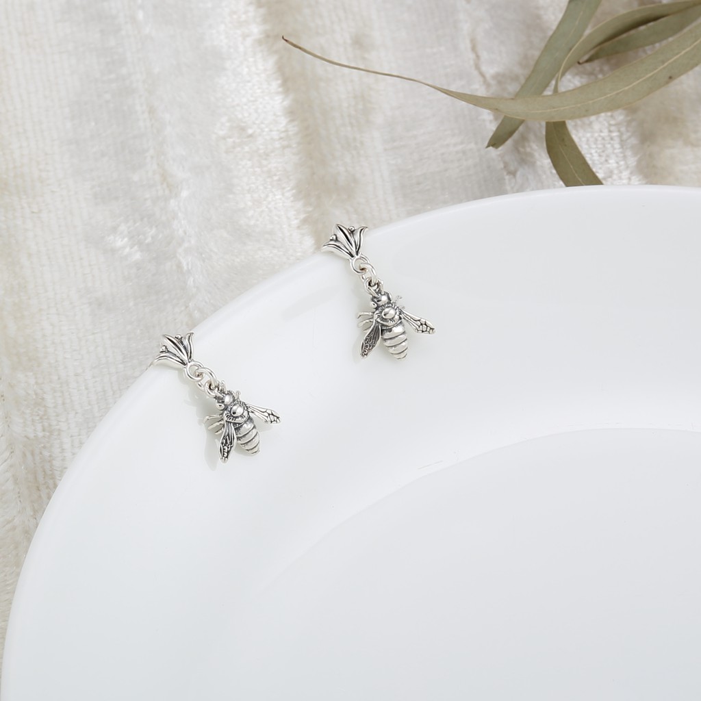 【Angel & Me】Honey Bee and Flower s925 sterling silver earrings, , large