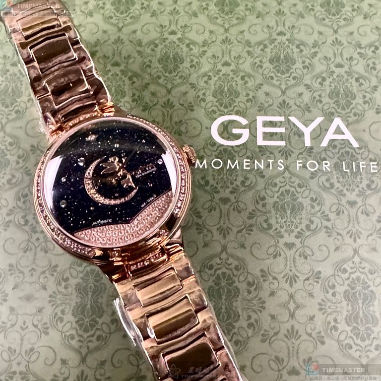 [星晴錶業]GEYA手錶,30mm,G09020LHB黑色錶面玫瑰金錶殼玫瑰金色精鋼錶帶款, , large